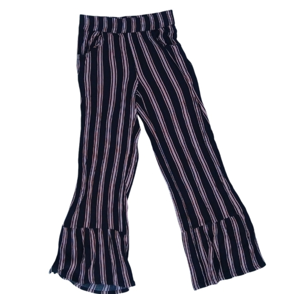 Umgee Striped Flared Pants Women's Size Small Pull On Black White Orange - Picture 1 of 8